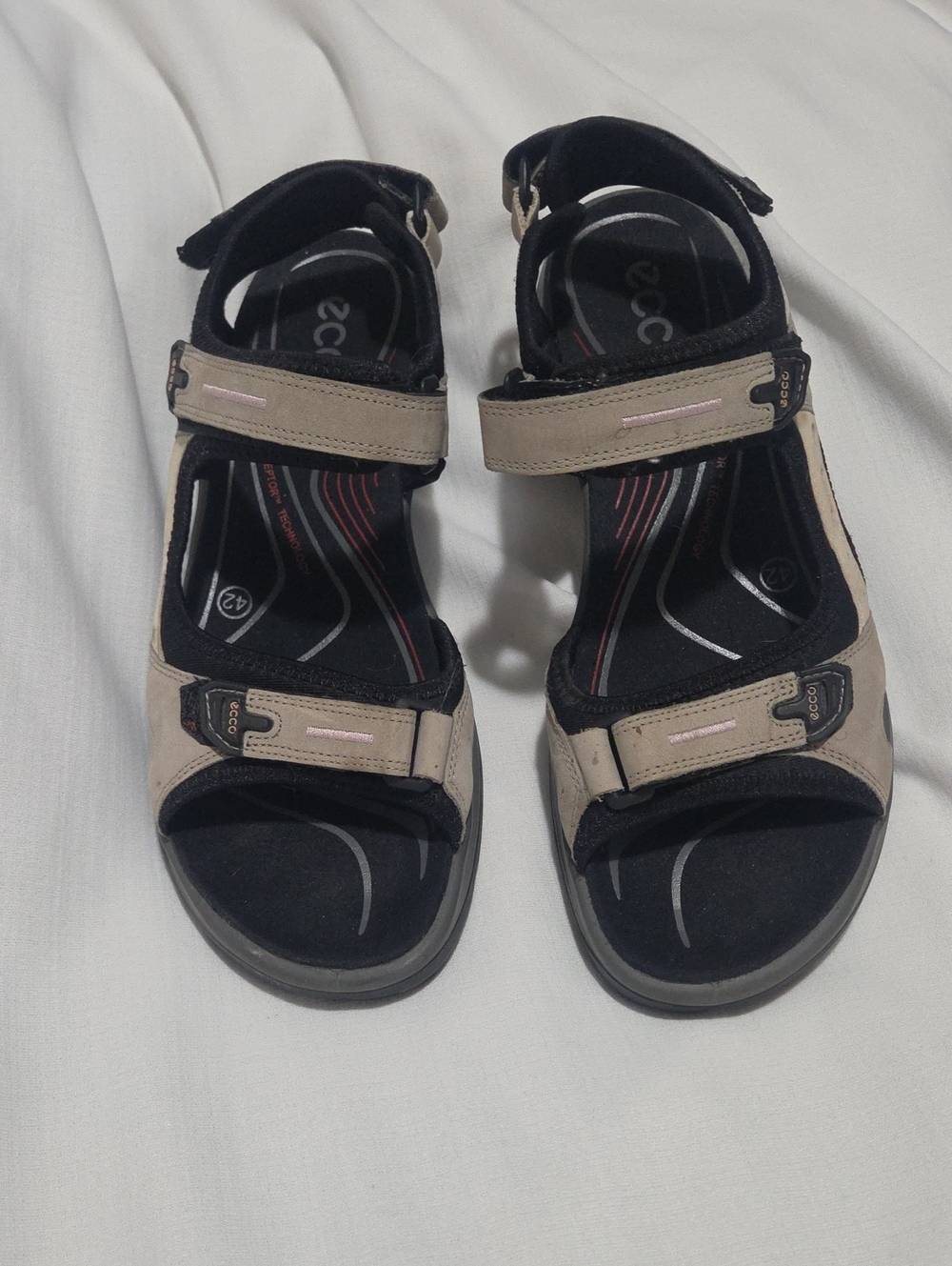 Ecco Women's Beige and Black Adjustable Sport Sandals